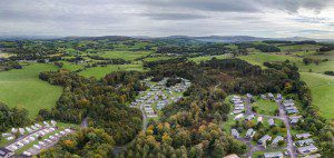 aerial view of old hall caravan park on an overcast autumnal day